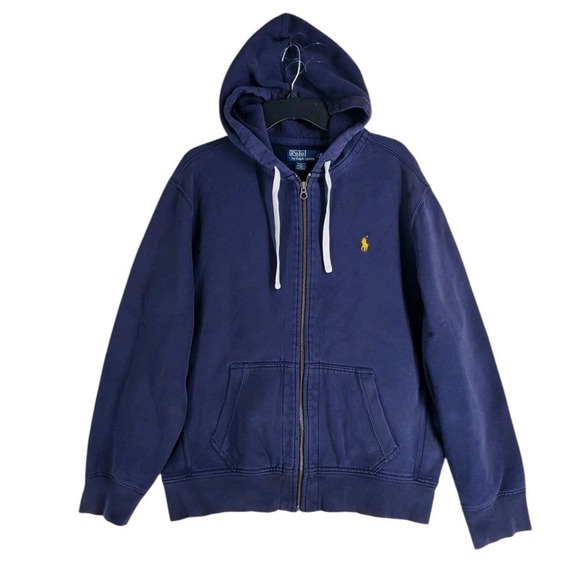 Vtg Polo Ralph Lauren Hooded Sweatshirt Jacket Mens XL Blue Distressed Pony Logo - Picture 1 of 14